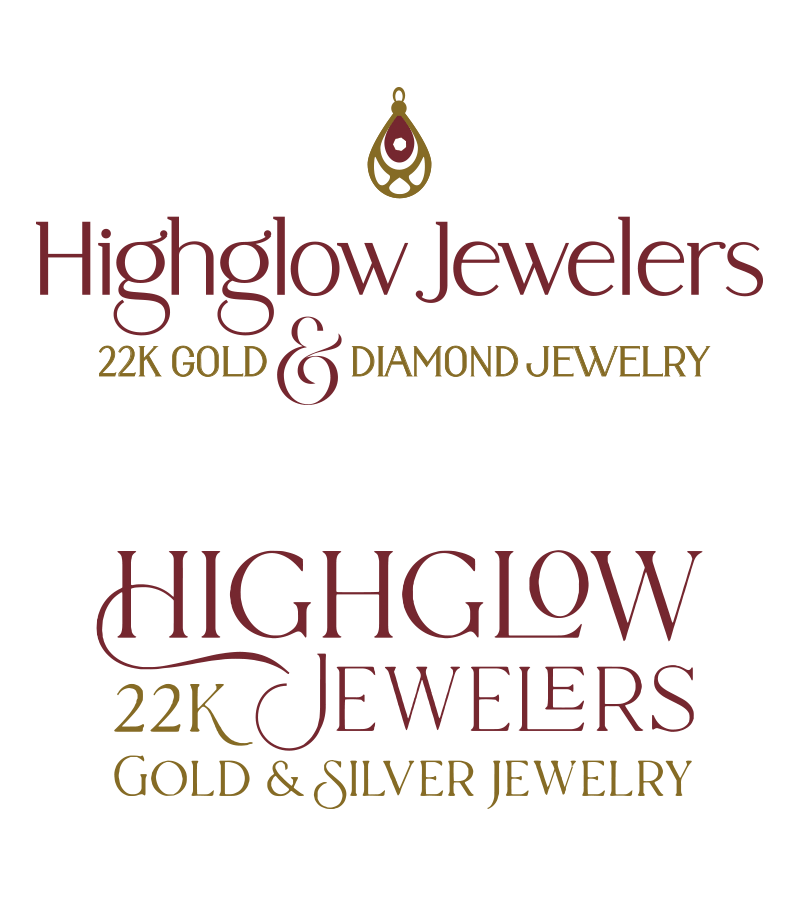 Highglow Jewelers brand board with colors, typography, and website styles