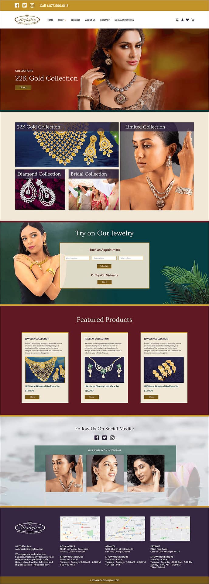 Highglow Jewelers Shopify Homepage Design
